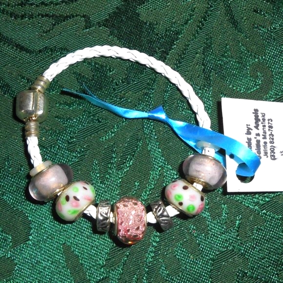 Glass Bead Braided Leatherette Pink & White Bracelet - clone listing - Picture 7 of 15